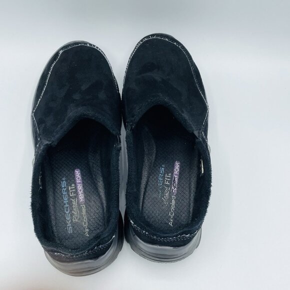 Skechers Shoes Womens Size 7.5 Black Faux Suede Mules Sneakers Memory Foam Comfy - Picture 8 of 11